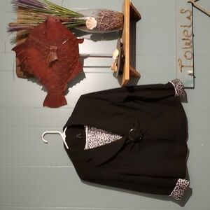 LAPIS Black Gray Leopard Print Lined Blazer